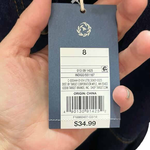 Universal Thread Denim Jumpsuit 8 Wide Leg Cropped Dark Wash Blue Button Down - Picture 5 of 8